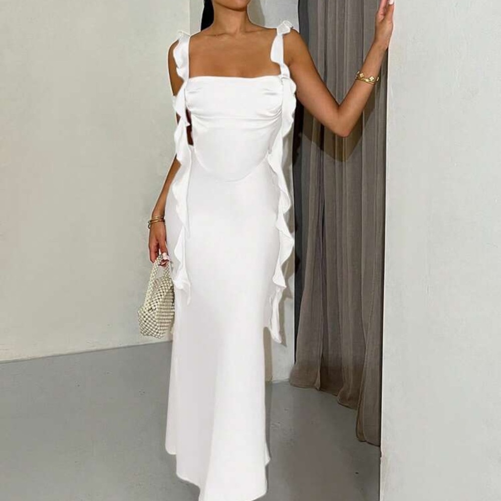 Elegant White Ruffle Dress